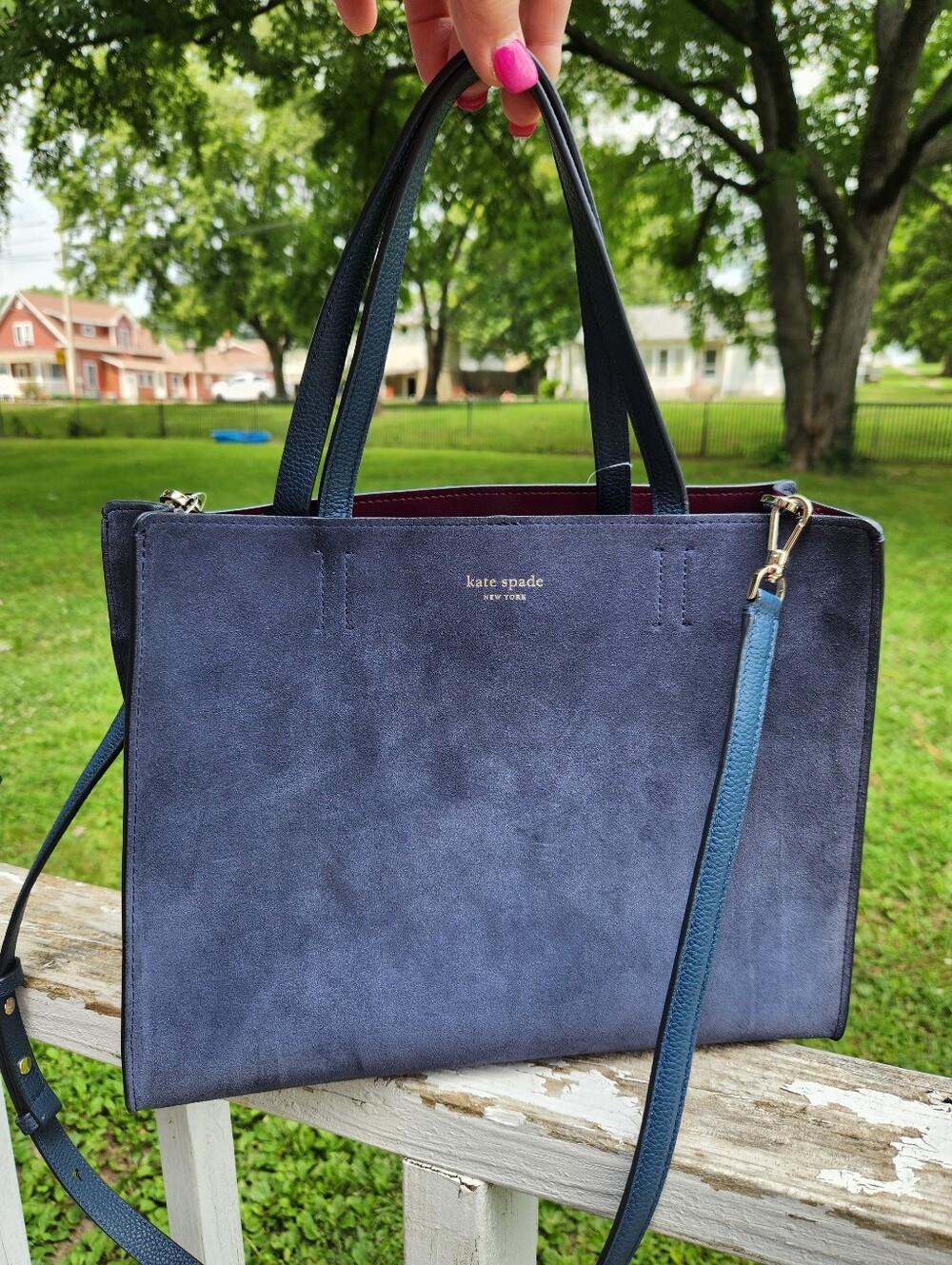 Kate Spade Navy Suede Tote Bag with Removable Strap NWT
